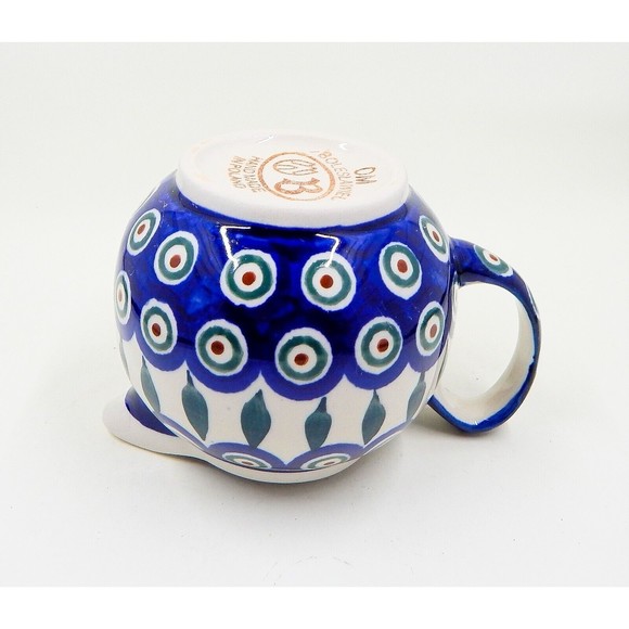 Zaklady Boleslaweic Polish Pottery Peacock Feather Bubble Creamer Pitcher Jug - Picture 7 of 10